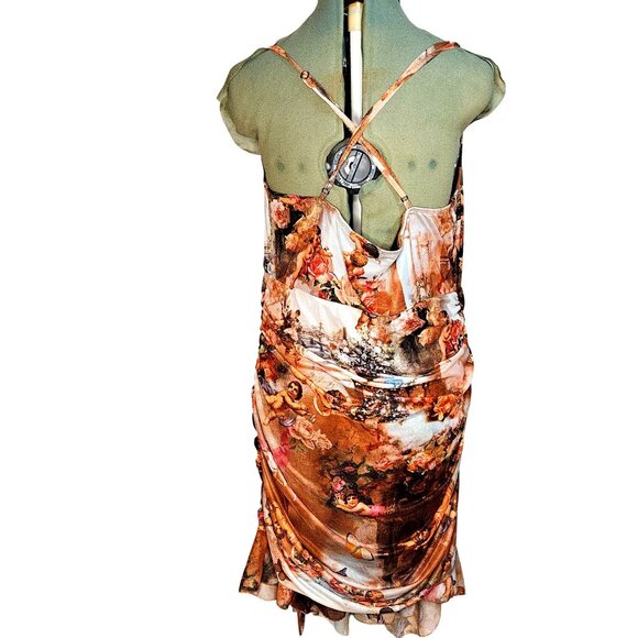 Woman's Shien whimsy boho-chic cherub art print side ruche razerback midi dress - Picture 2 of 11
